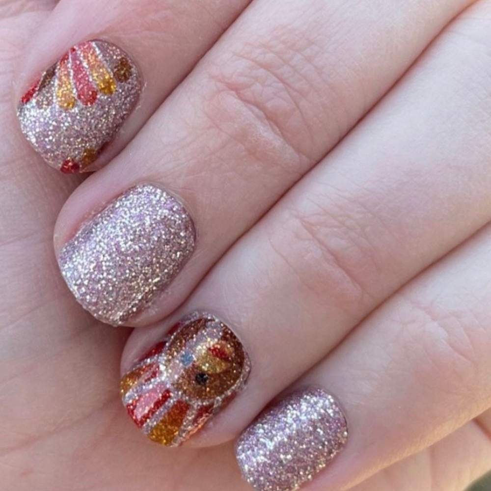 *Retired* Color Street: Talk Turkey | Thanksgiving Gold Metallic Feather Sparkle - Picture 6 of 11